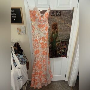 Jovani Orange and White Floral Gown